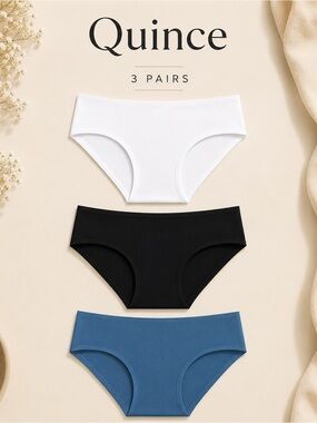 Quince Organic Cotton Hipster Panties- 3 Pairs Black Blue And White Size XL NWOT